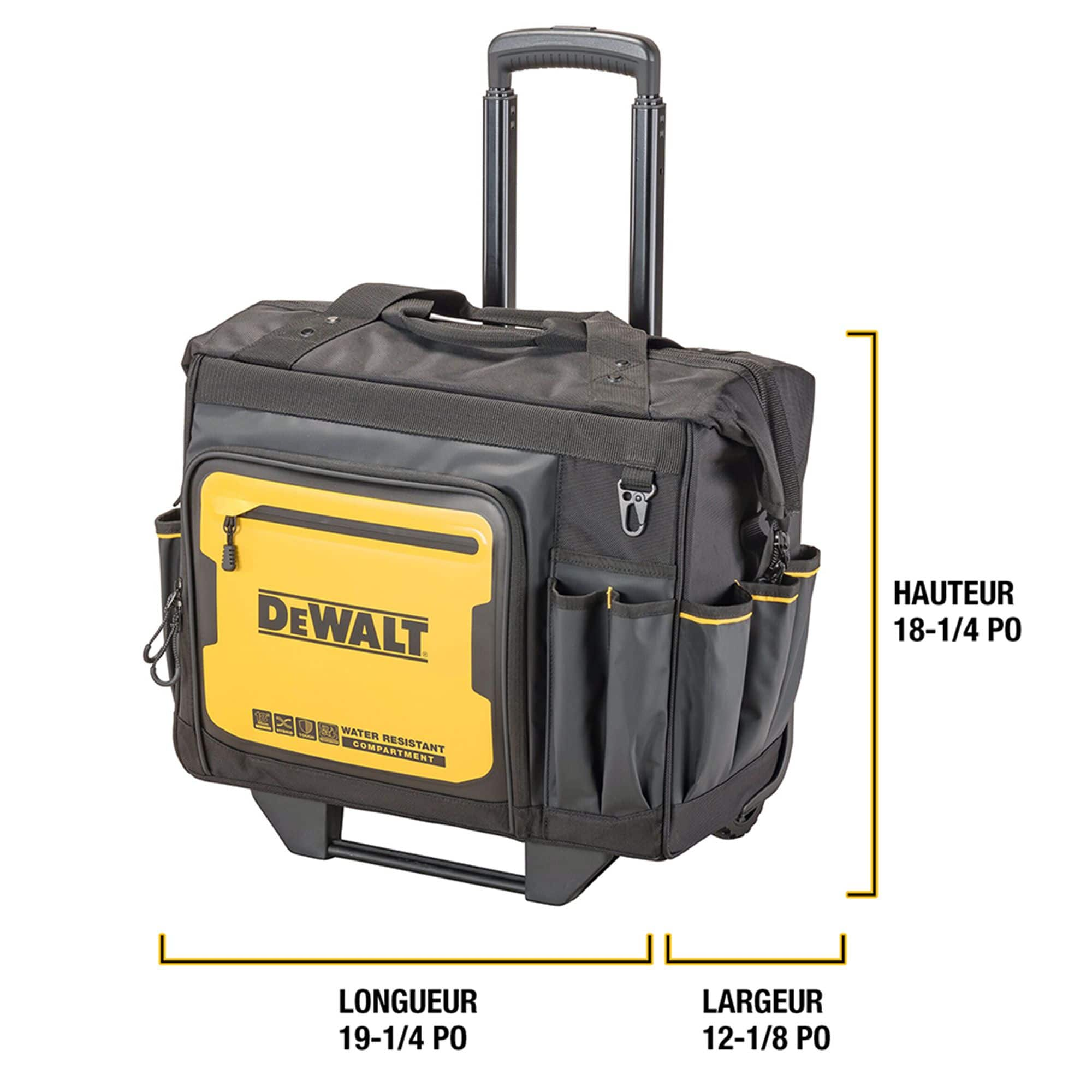 DEWALT Rolling Tool Bag with Telescopic Handles Cardholder 27 Pockets 18 in