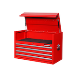 Coffre à outils en acier peint par poudrage Mastercraft avec doublures de tiroir, rouge, 36 po Front_Angled_Left