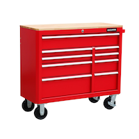 Armoire à outils en acier MAXIMUM avec barre d'alimentation et 2 ports USB, rouge, 43 po Front_Angled_Right