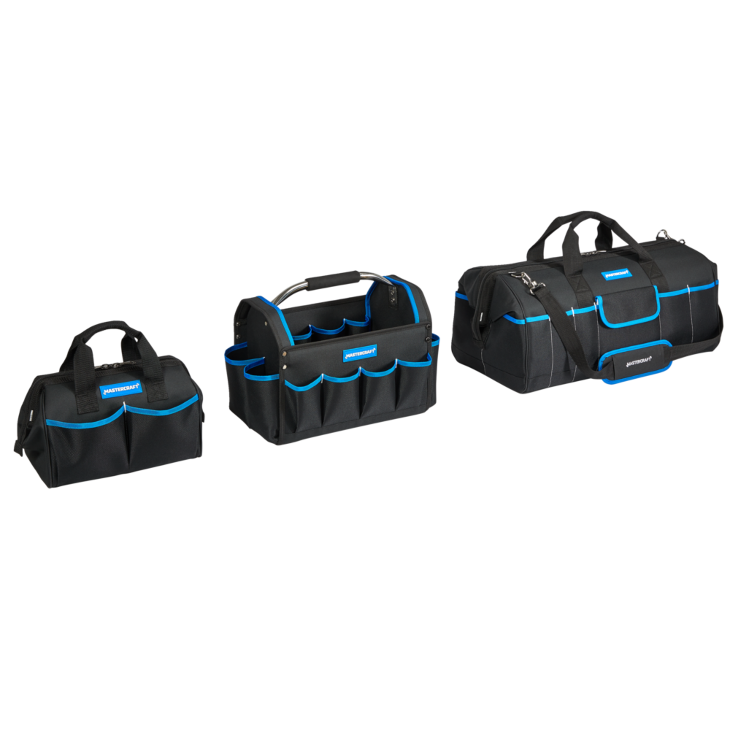 Mastercraft 3-Piece Tool Bag Combo, 12-in, 15-in, 24-in, 3-pc Front_Three_Fourths_Angled_Right