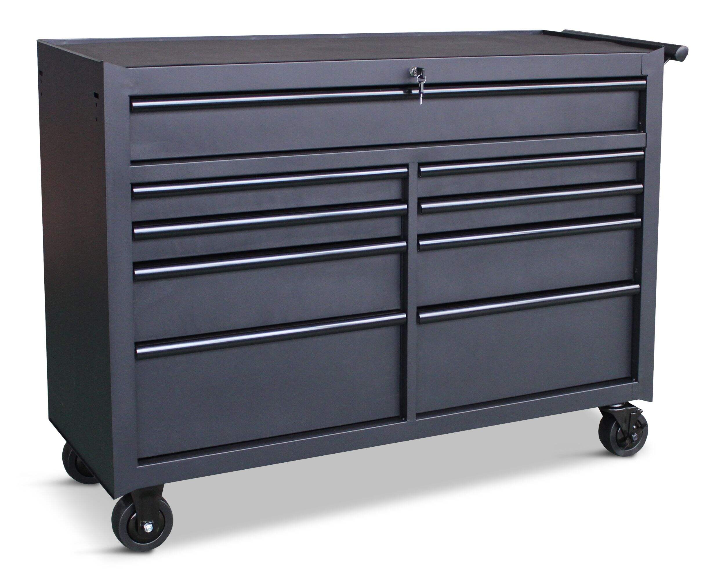 Mastercraft Rolling Tool Storage Cabinet with 9 Drawers, Black, 52-in Front_Angled_Right