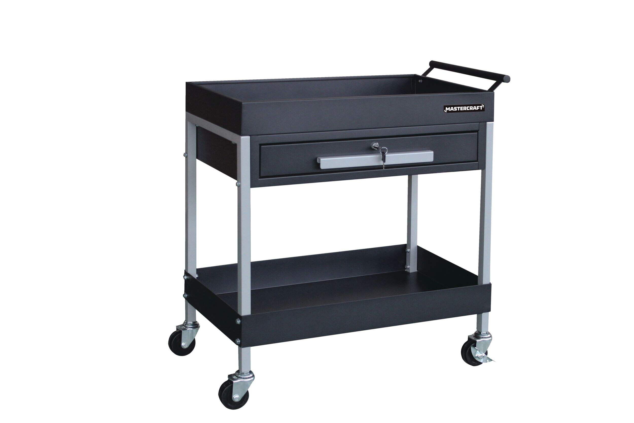 Mastercraft Rolling Mechanics Cart/Utility Cart w/ 1 Drawer, Black, 30-in Front_Angled_Right