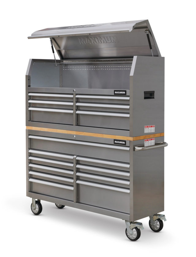 MAXIMUM Butcher Block Top Rolling Tool Storage w/ 10 Drawers