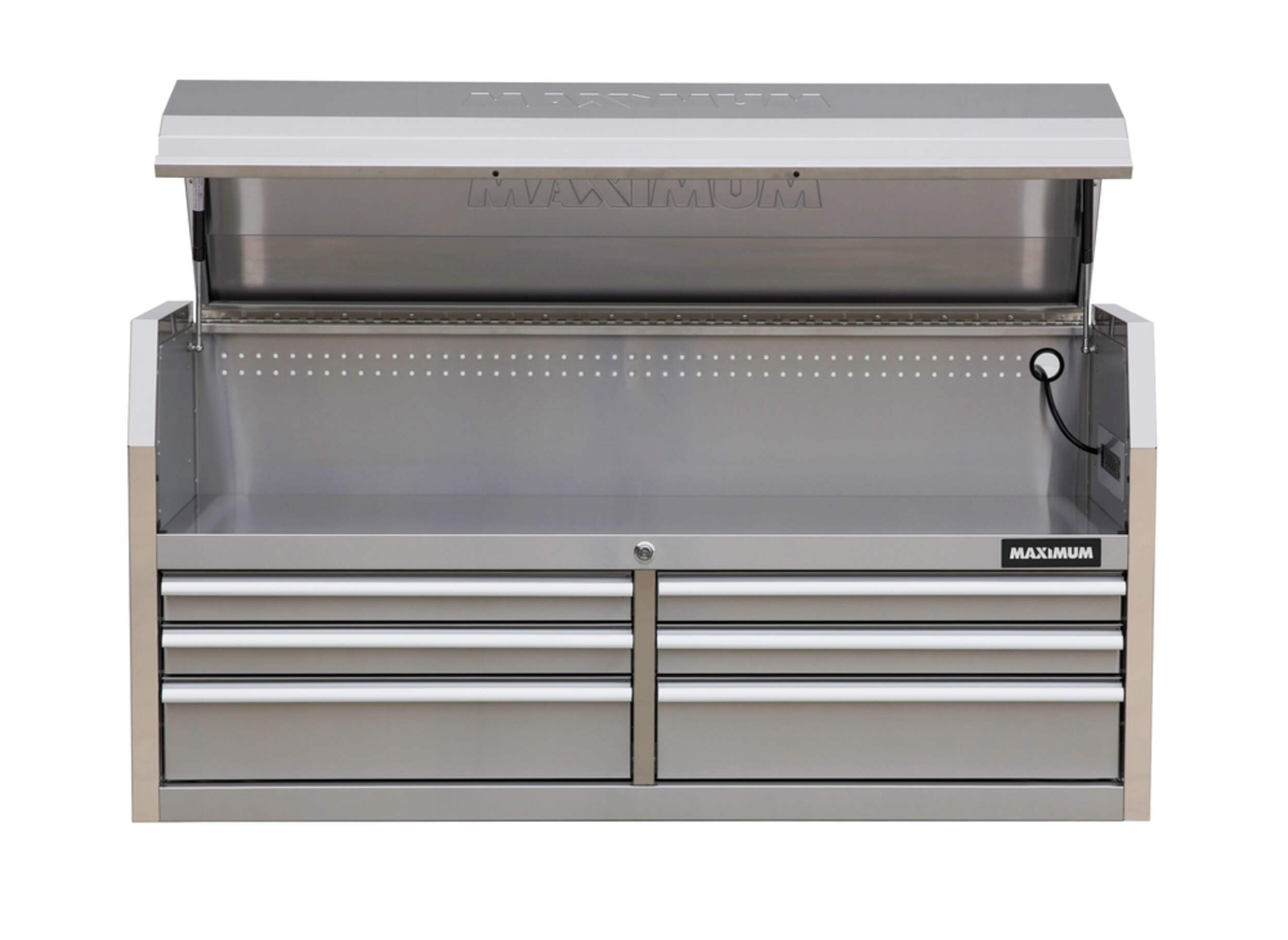 MAXIMUM Tool Storage Chest with 6 Drawers, Powerbar with USB, Stainless