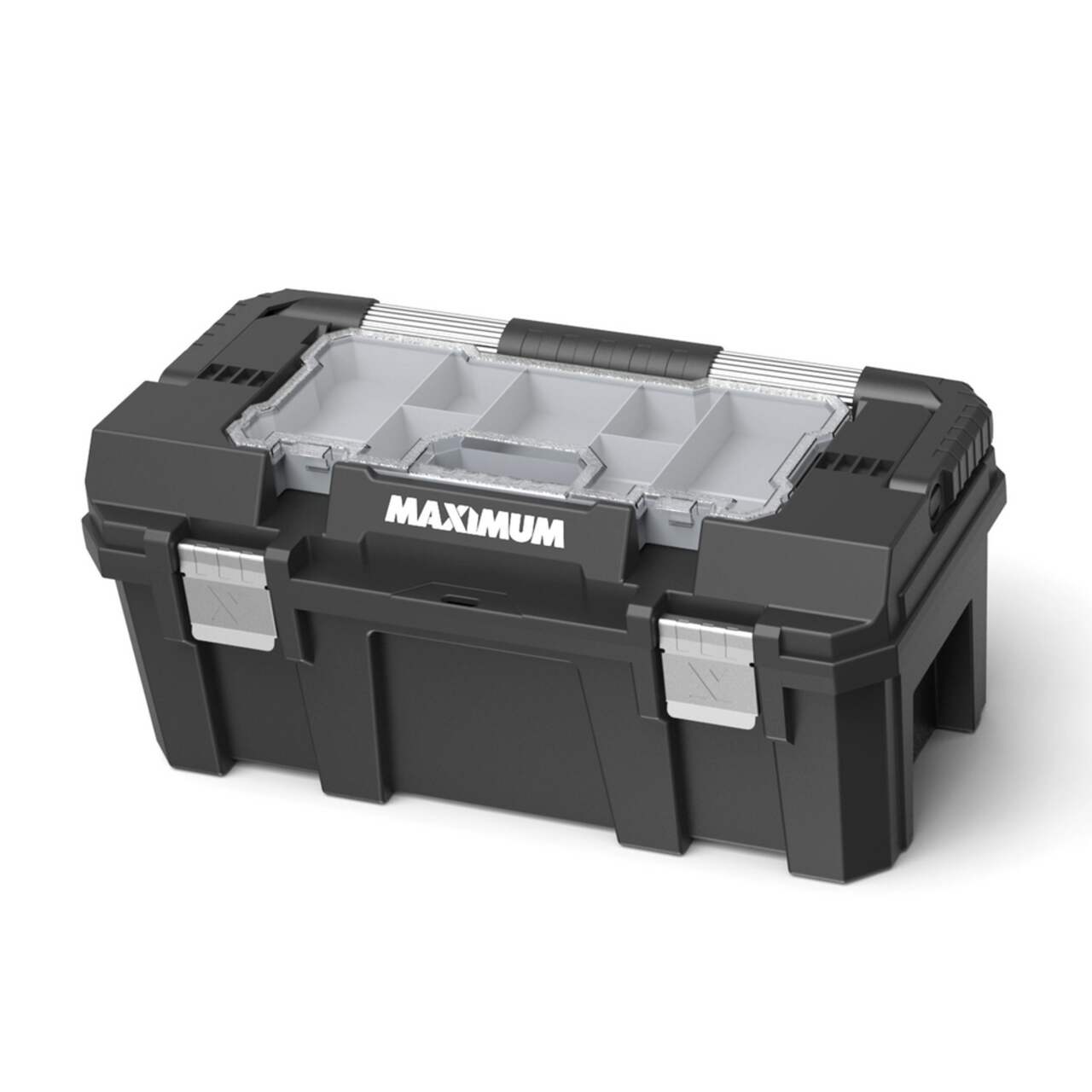 MAXIMUM Portable Plastic Tool Box w/ Removable Tray & Organizer, Black,  22-in