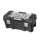 MAXIMUM Heavy-Duty Plastic Tool Box w/ Removable Tray & Organizer, 22-in, Black Front_Angled_Left