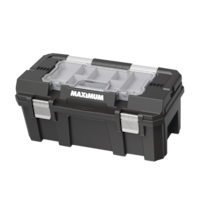 MAXIMUM Heavy-Duty Plastic Tool Box w/ Removable Tray & Organizer, 22-in, Black Front_Angled_Left