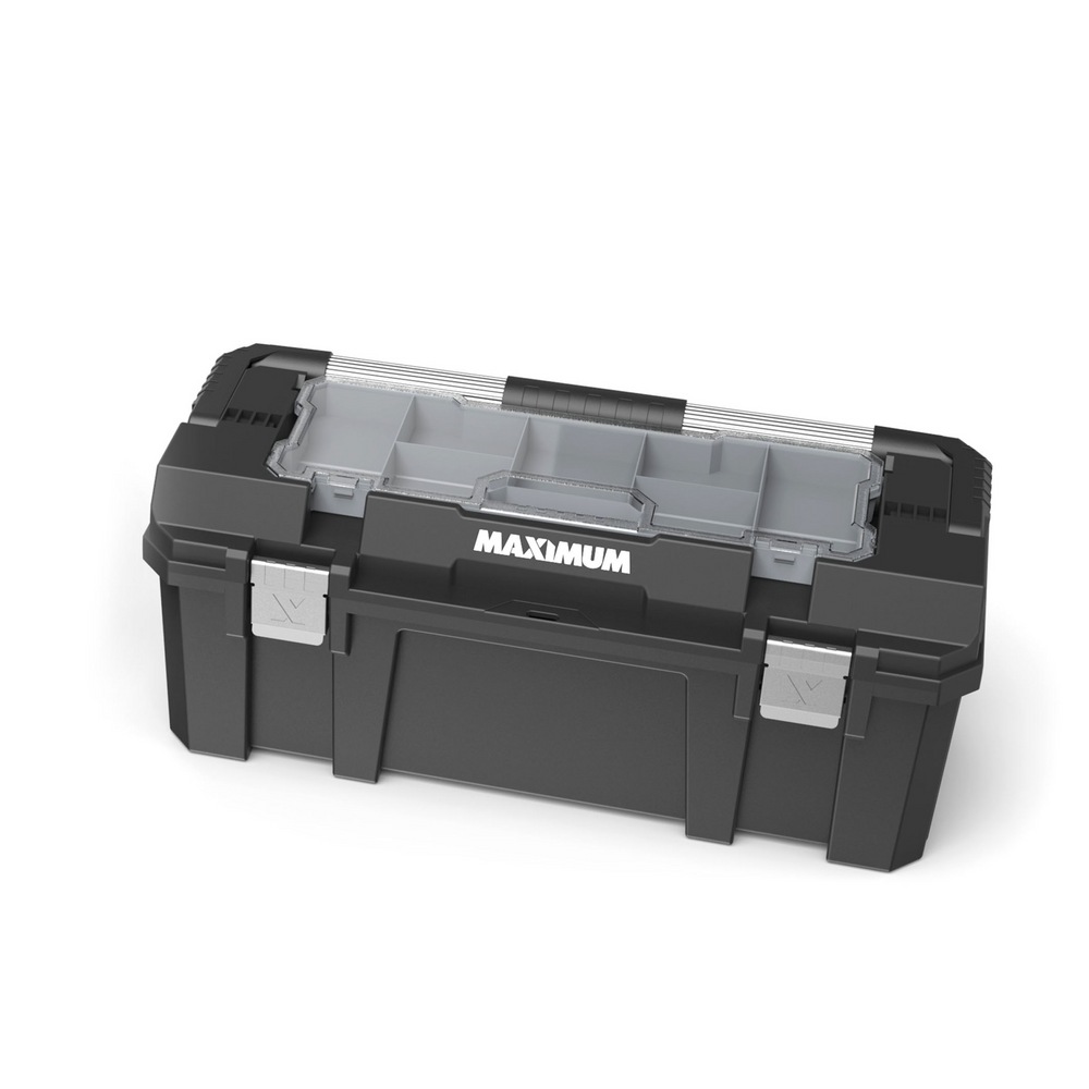 MAXIMUM Portable Plastic Tool Box w/ Removable Tray & Organizer, Black