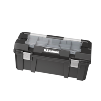 MAXIMUM Heavy-Duty Plastic Tool Box w/ Removable Tray & Organizer, 26-in, Black Front_Angled_Left