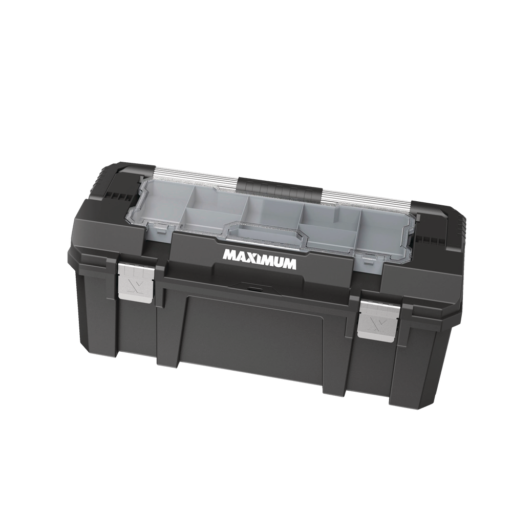 MAXIMUM Portable Plastic Tool Box w/ Removable Tray & Organizer, Black, 26in Canadian Tire