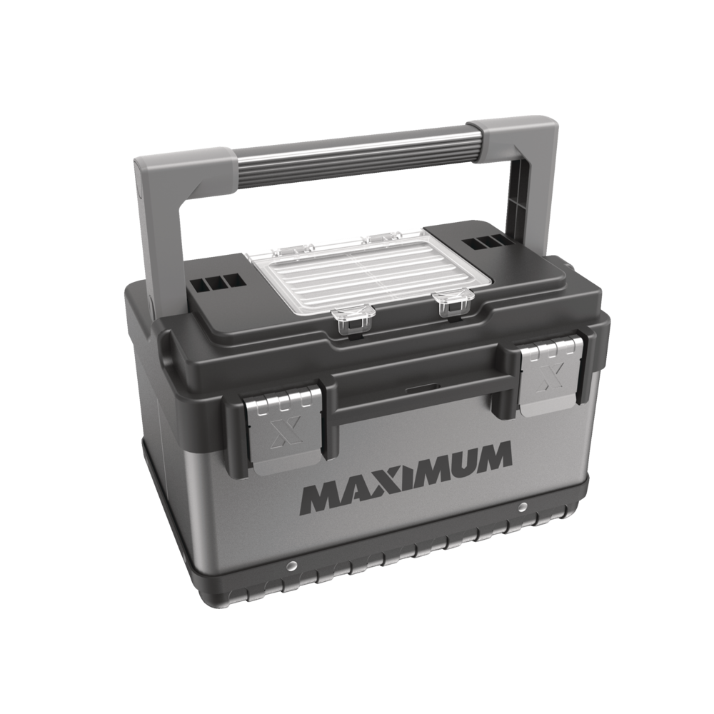 MAXIMUM Portable Plastic & Metal Tool Box w/ Removable Tray & Organizer,  Black, 15-in