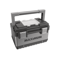 MAXIMUM Portable Plastic & Metal Tool Box w/ Removable Tray & Organizer, Black, 15-in Front_Angled_Right