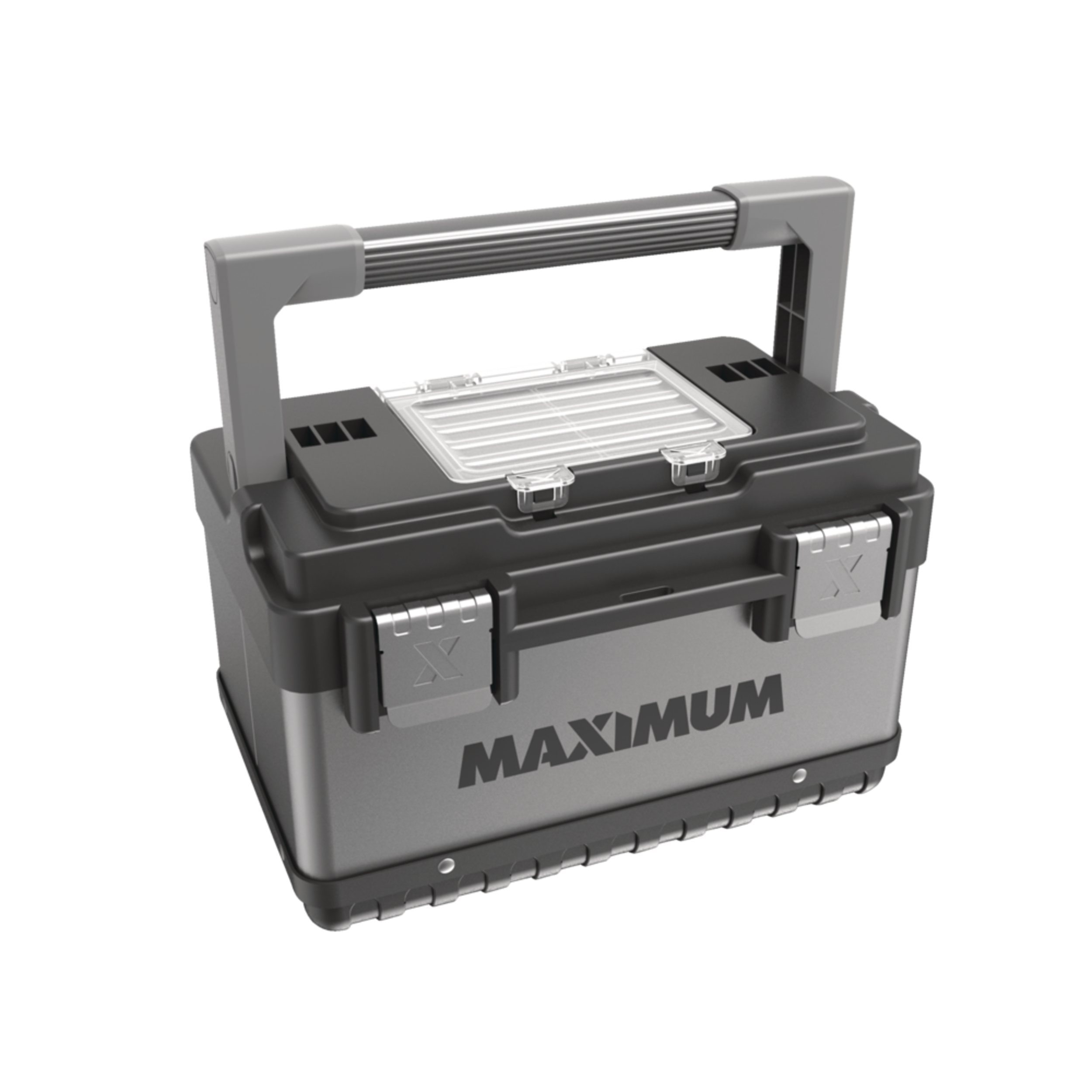 MAXIMUM Portable Plastic & Metal Tool Box w/ Removable Tray & Organizer, Black, 15-in Front_Angled_Right