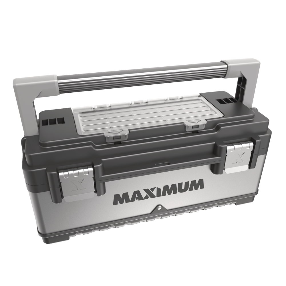 MAXIMUM Portable Plastic & Metal Tool Box w/ Removable Tray & Organizer