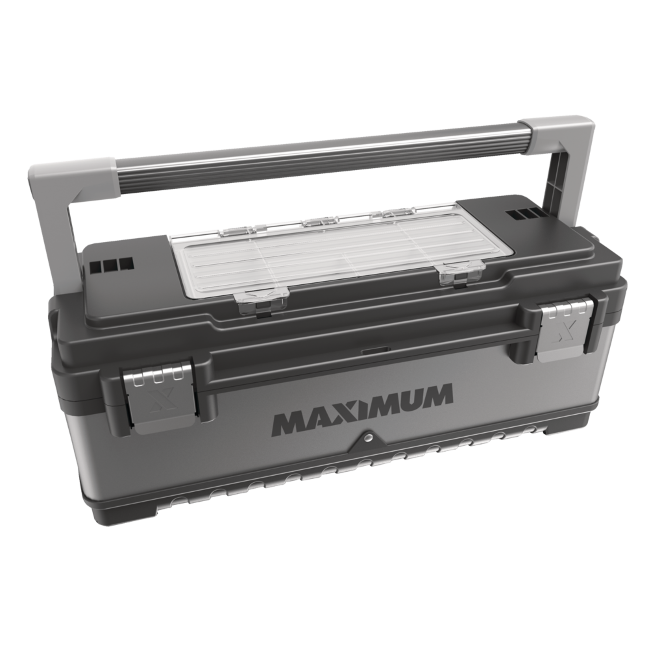 MAXIMUM Heavy-Duty Metal & Plastic Tool Box with Removable Tray, 23-in Front_Angled_Right