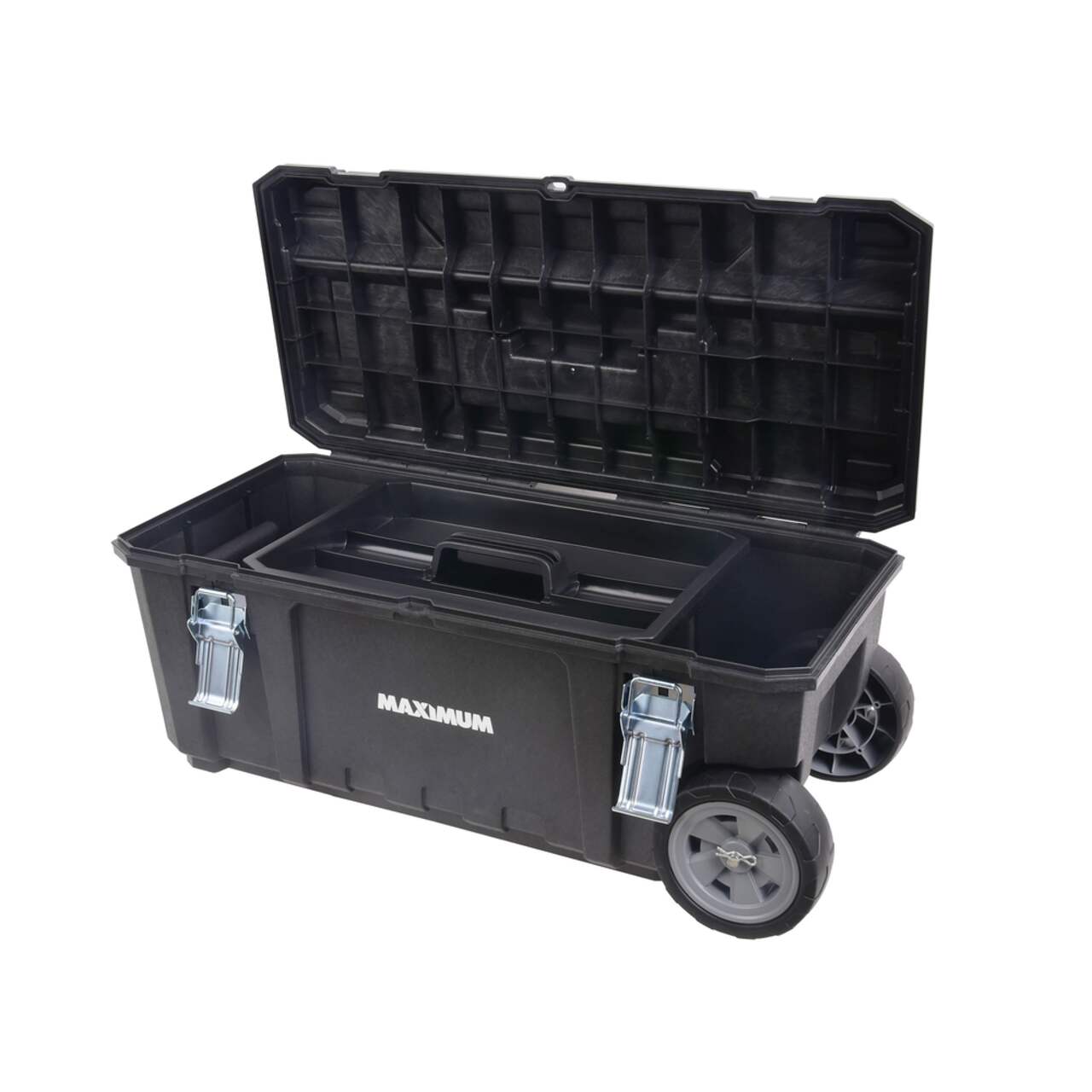 MAXIMUM Portable Plastic Tool Box w/ Removable Tray & Organizer, Black,  26-in