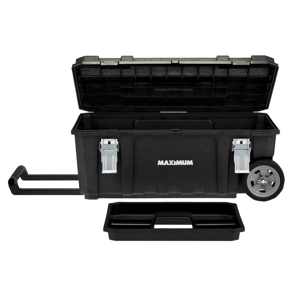 MAXIMUM Portable Plastic Rolling Tool Box w/ Handle, Black, 28in