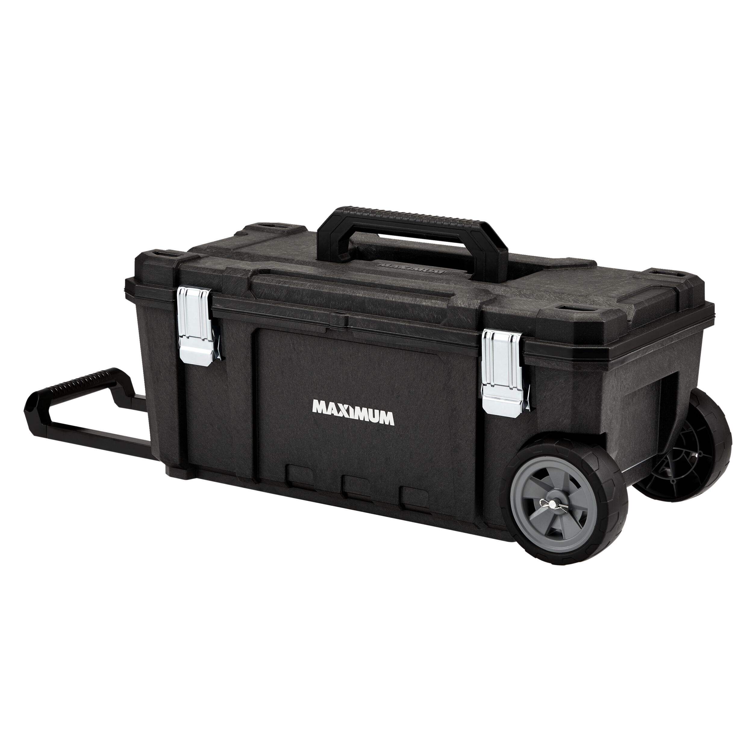 MAXIMUM Portable Rolling Tool Box w/ Handle, Black, 28-in Front_Three_Fourths_Angled_Left