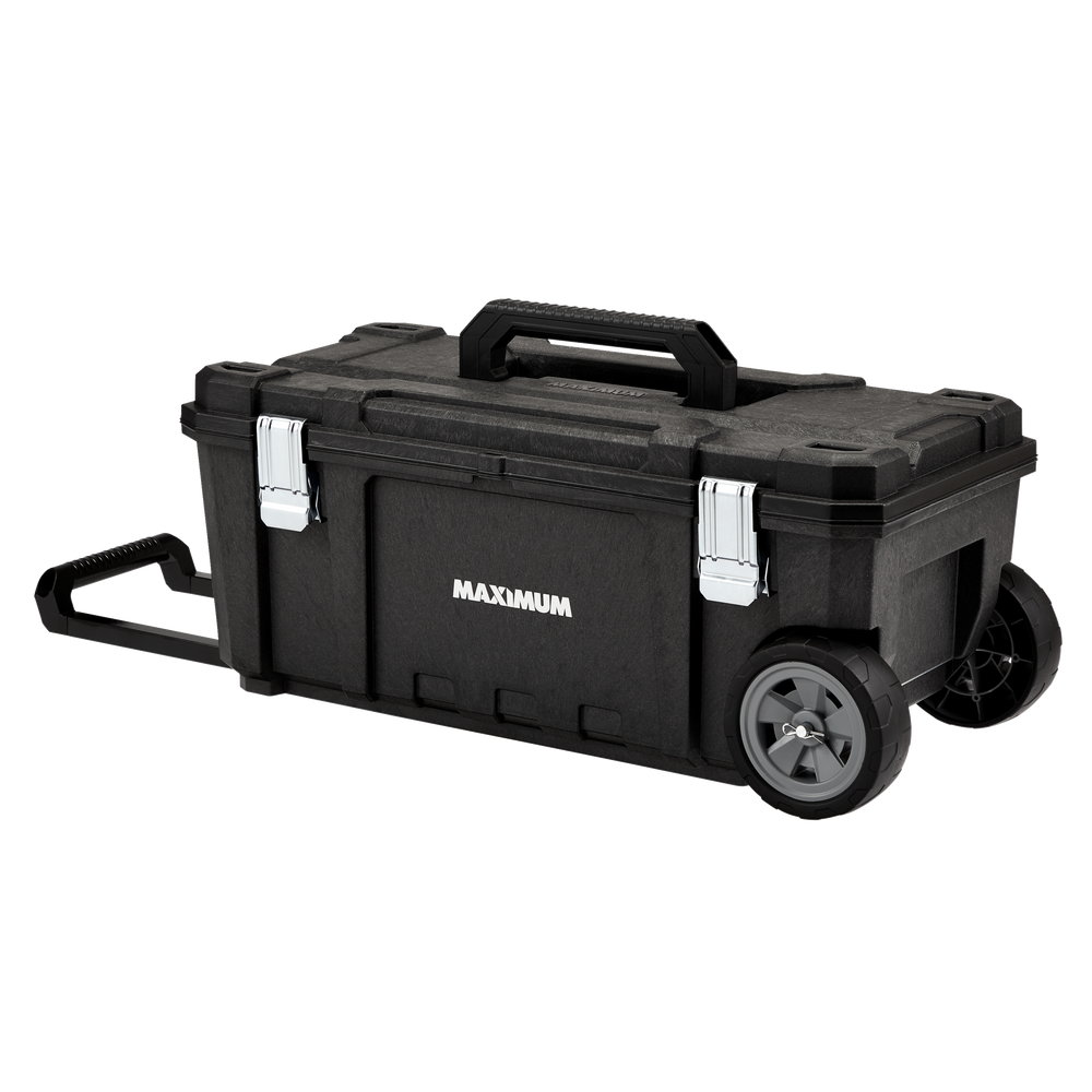 MAXIMUM Portable Plastic Rolling Tool Box w/ Handle, Black, 28in