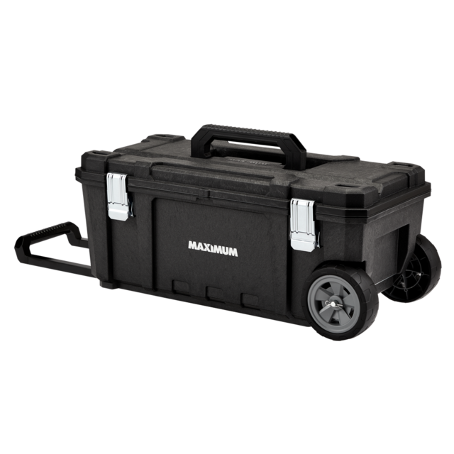 MAXIMUM Portable Plastic Rolling Tool Box w/ Handle, Black, 28in
