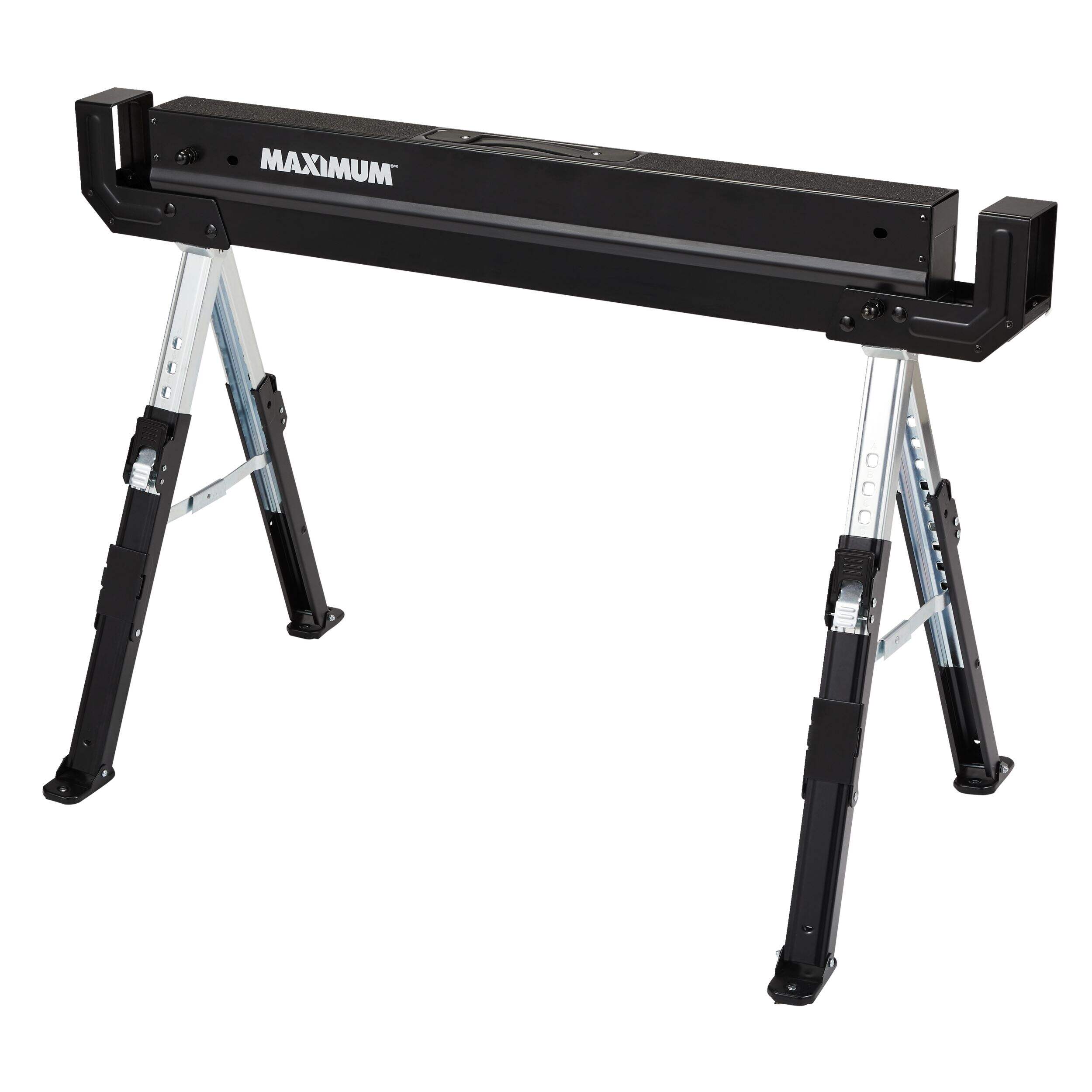 MAXIMUM Professional Grade Steel Adjustable Height Sawhorse, 1300-lb Capacity, 43-in L x 24-32-in H Front_Three_Fourths_Angled_Left