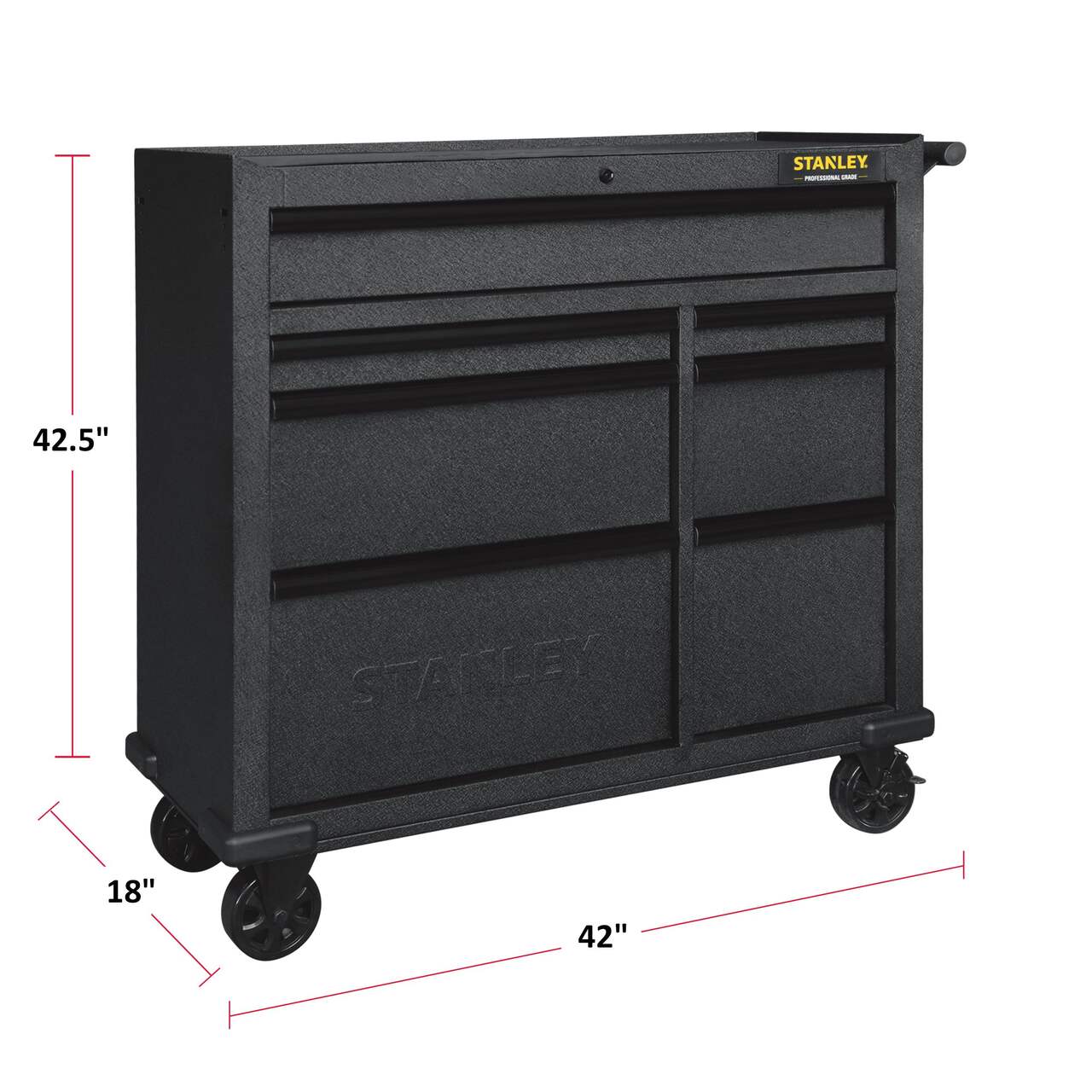 Stanley Rolling Tool Storage Cabinet w/ 7 Drawers, Power Bar w/ USB, Black,  41-in