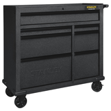 Armoire de rangement à roulettes pour outils Stanley avec 7 tiroirs, barre d'alimentation avec port USB, noir, 41 po Front_Angled_Right