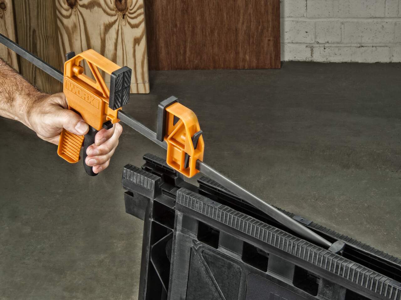 Worx clamping sawhorse pair sales with bar clamps