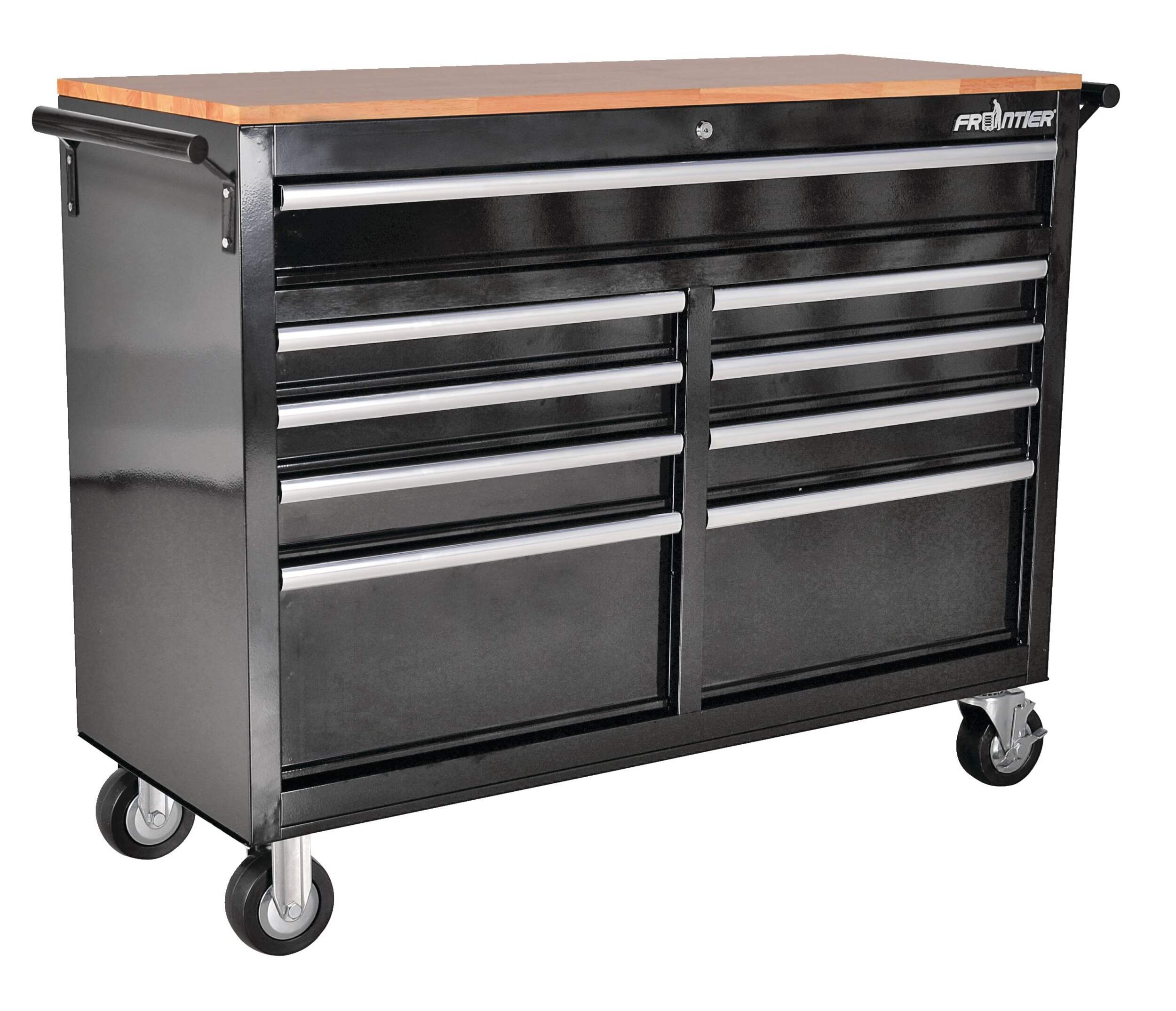 Armoire de rangement à roulettes Frontier avec 9 tiroirs, noir, 46 po Front_Angled_Right