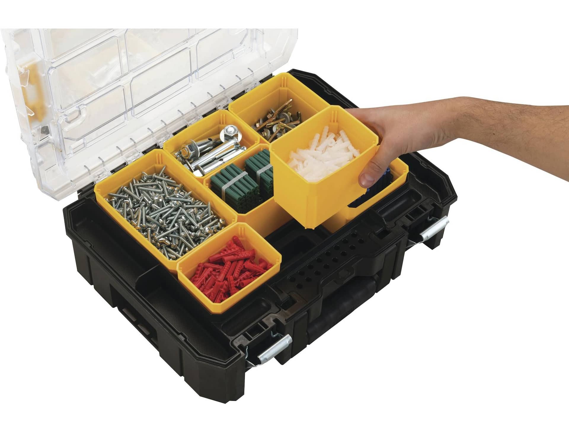 Boîte de rangement outils batterie double couche plastique composants boîte  de rangement, boîte à outils pour