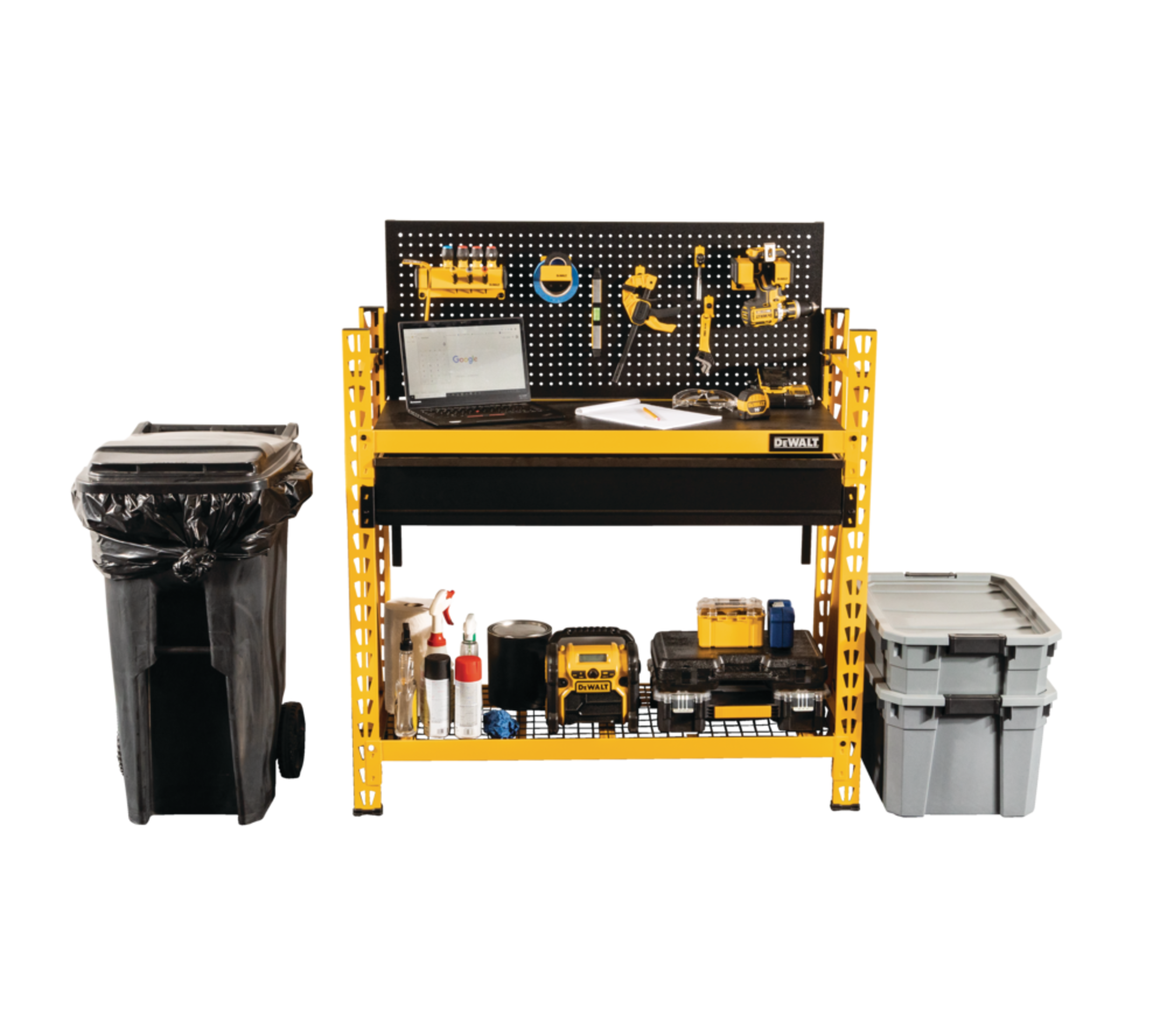 DEWALT Steel Workbench/Work Table w/ Pegboard, Slide Drawer & 2 Shelves, 6x42x17-in Front_Elevated