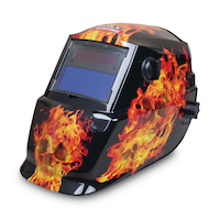 Lincoln Electric Auto-darkening Welding Helmet. Variable Shades #9-13,  Darkfire Front_Angled_Left