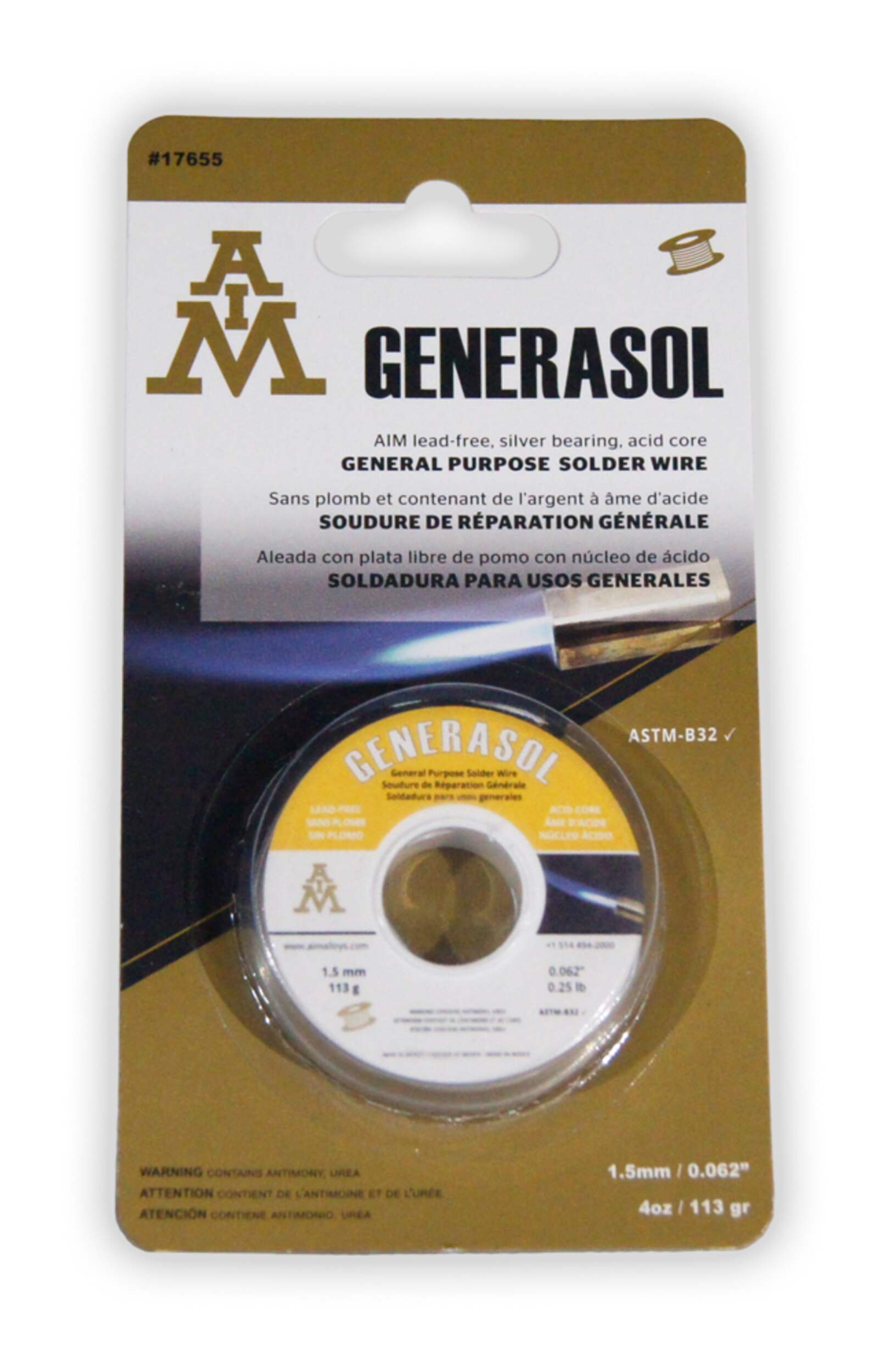 AIM Generasol, Lead-Free Silver-Bearing Acid-Core General Purpose Solder Wire, 4-oz Front_Flat