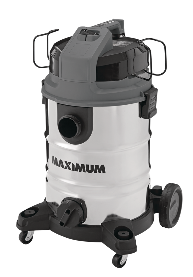 MAXIMUM VKD811SW 5.5 Peak HP Stainless Steel Wet/Dry Shop Vacuum with Hose and Accessories, 30L