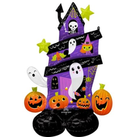 Haunted House Satin Foil Balloon, Purple/Black, 52-in, Air-Filled for Halloween Front_Flat
