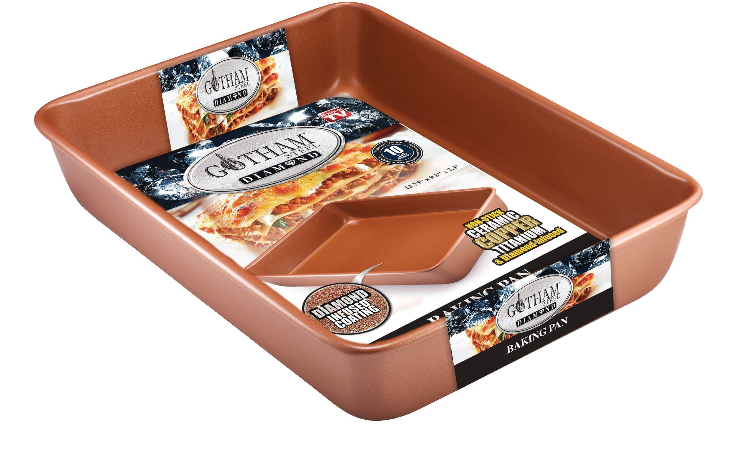 As Seen On TV Gotham Steel Square Baking Pan, Copper Front_Angled_Right