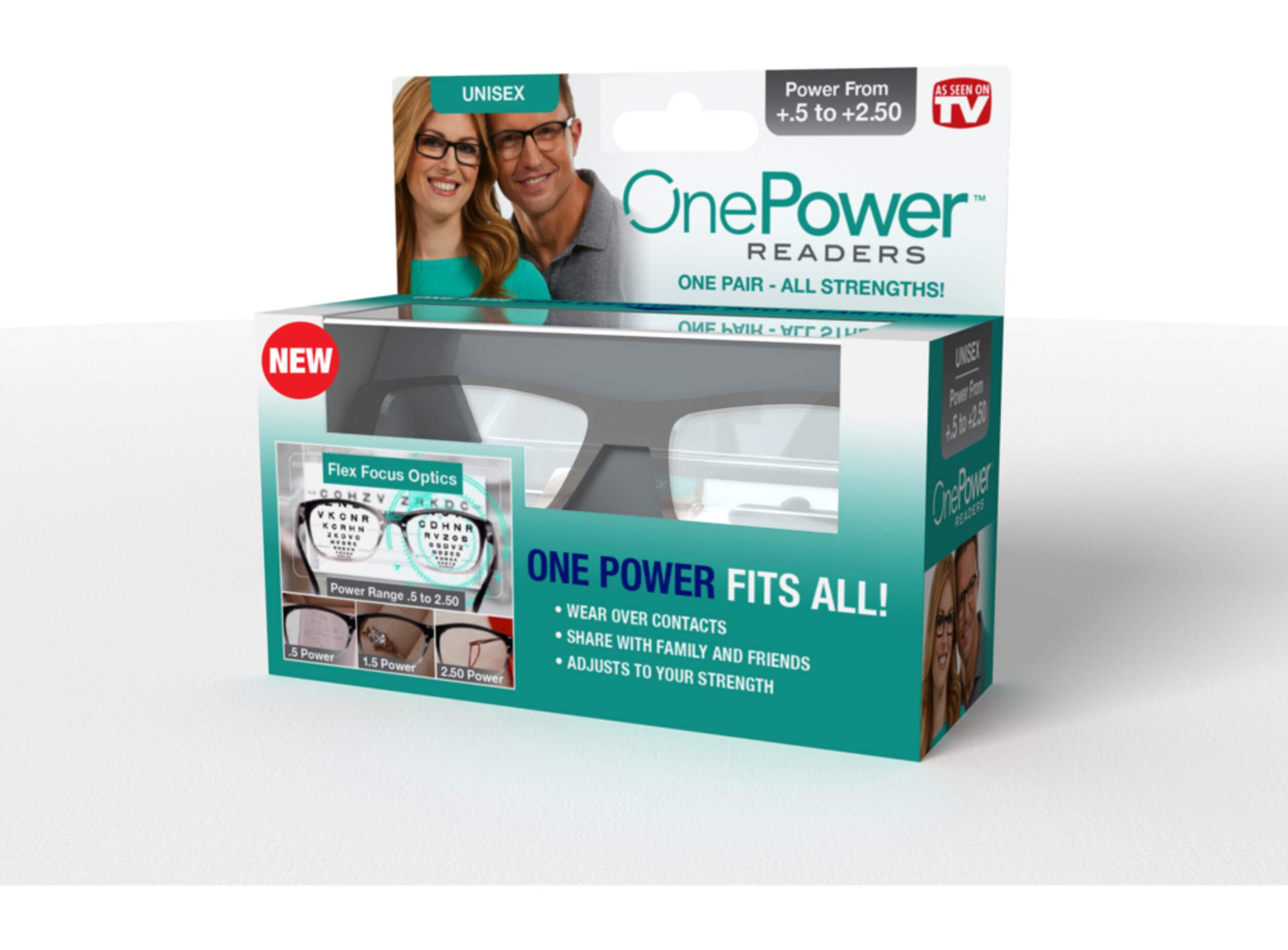 As Seen On TV One Power Readers Reading Glasses, Square Front_Angled_Left