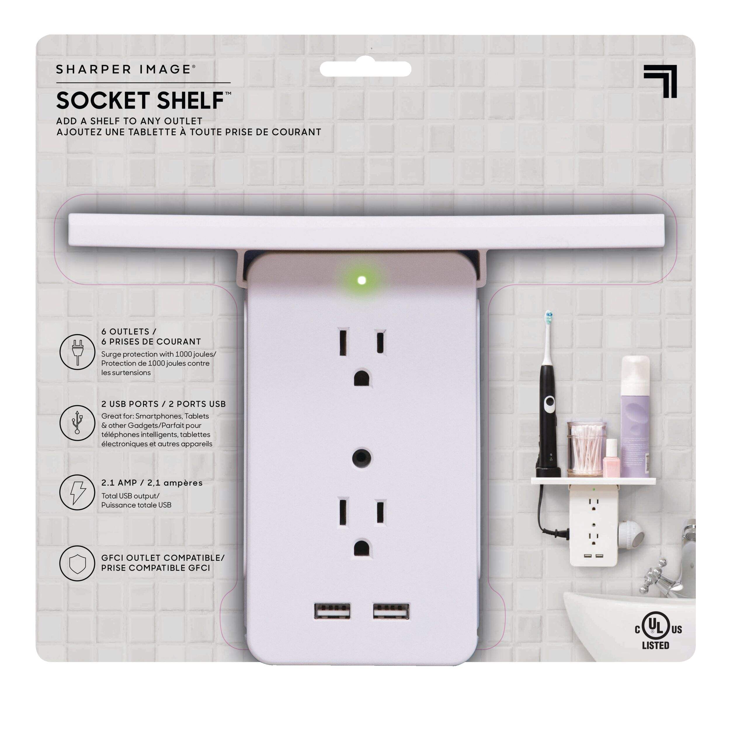 As Seen On TV Socket Shelf™ By Sharper Image, White Front_Flat