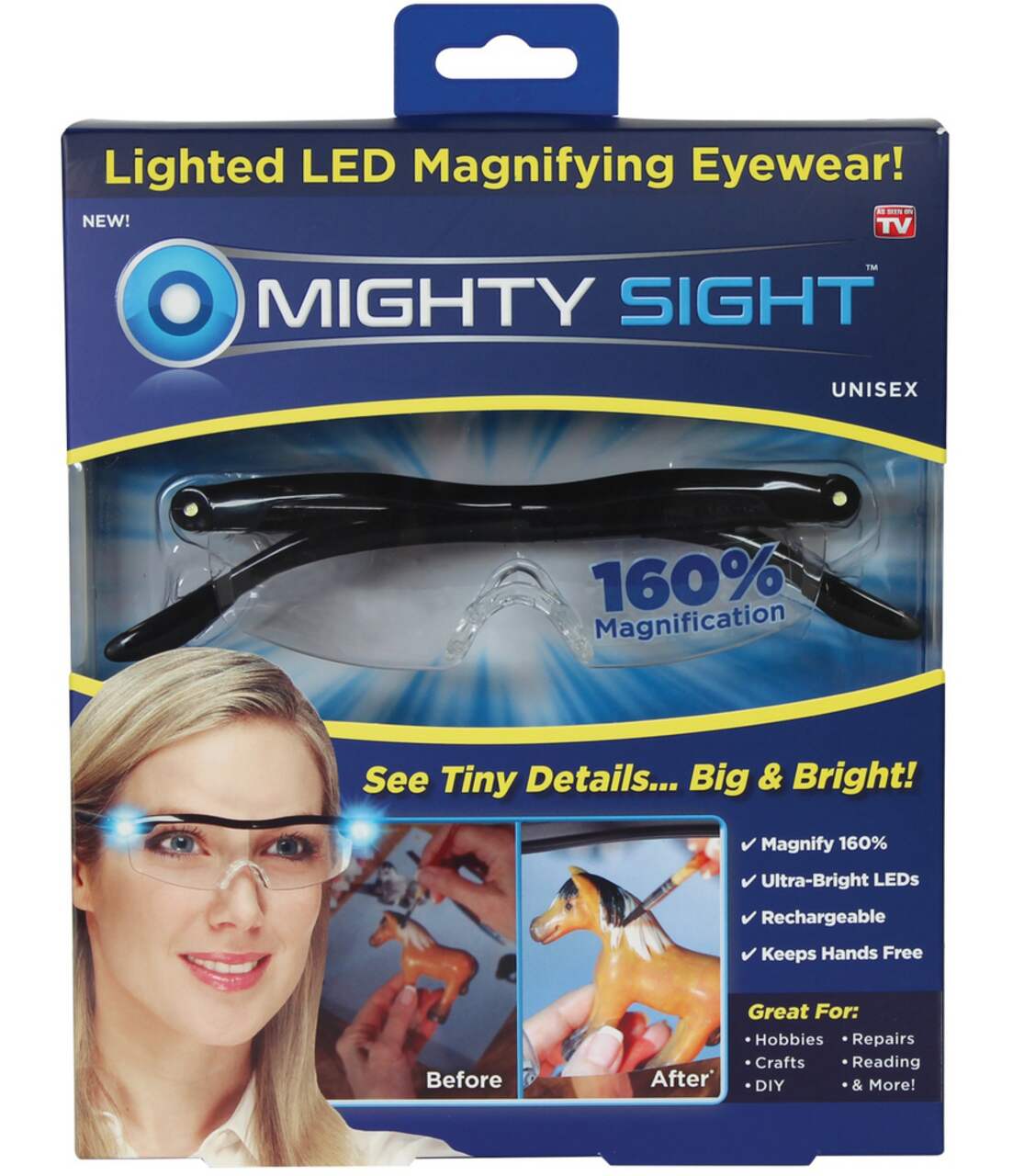 Mighty Sight Led Magnifying Eyewear Glasses with Rechargeable LED lights  160% US 