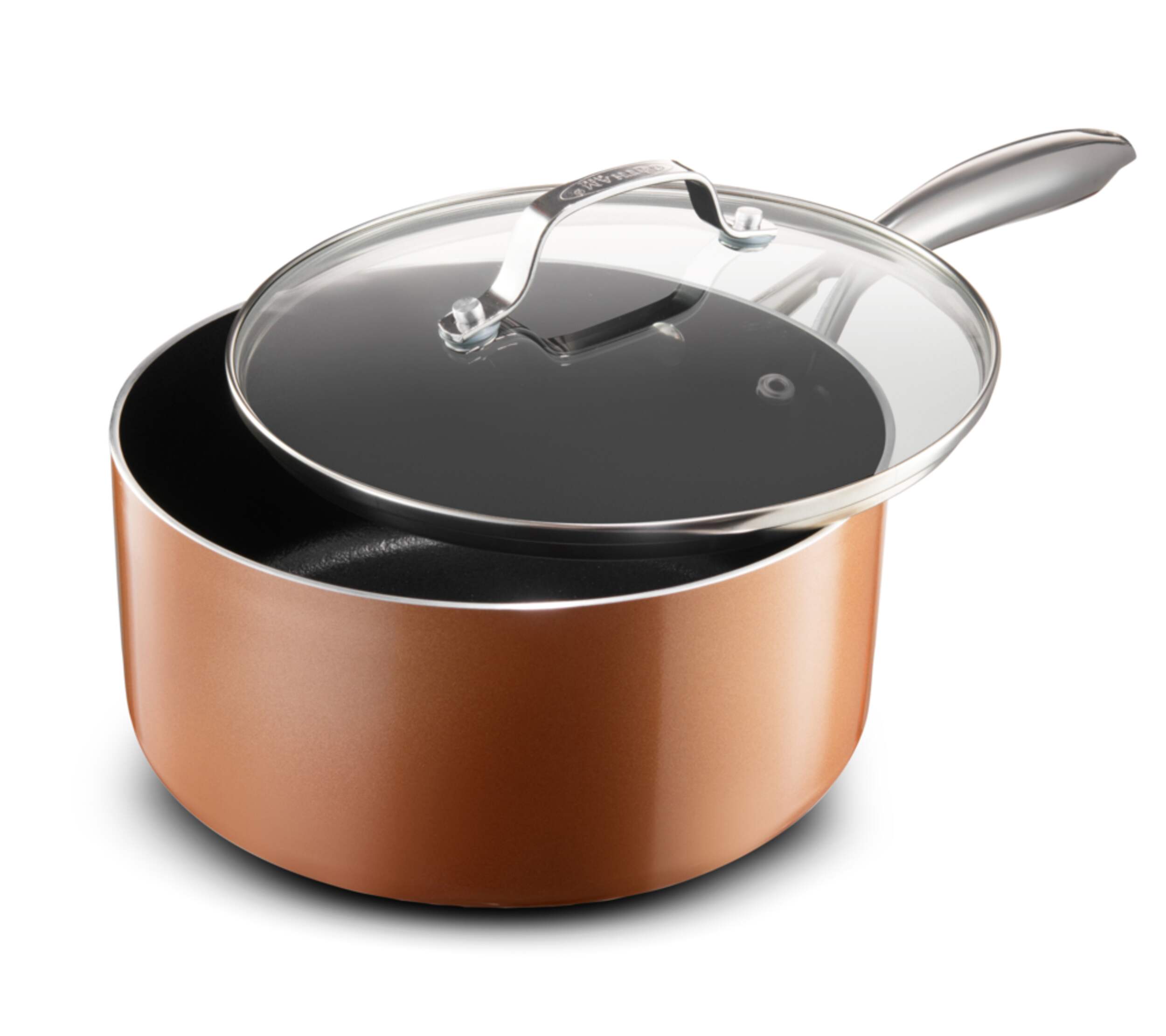 As Seen On TV Gotham Steel Diamond Cast Textured Sauce Pan with Lid, 2.5-qt Overhead_Plunge