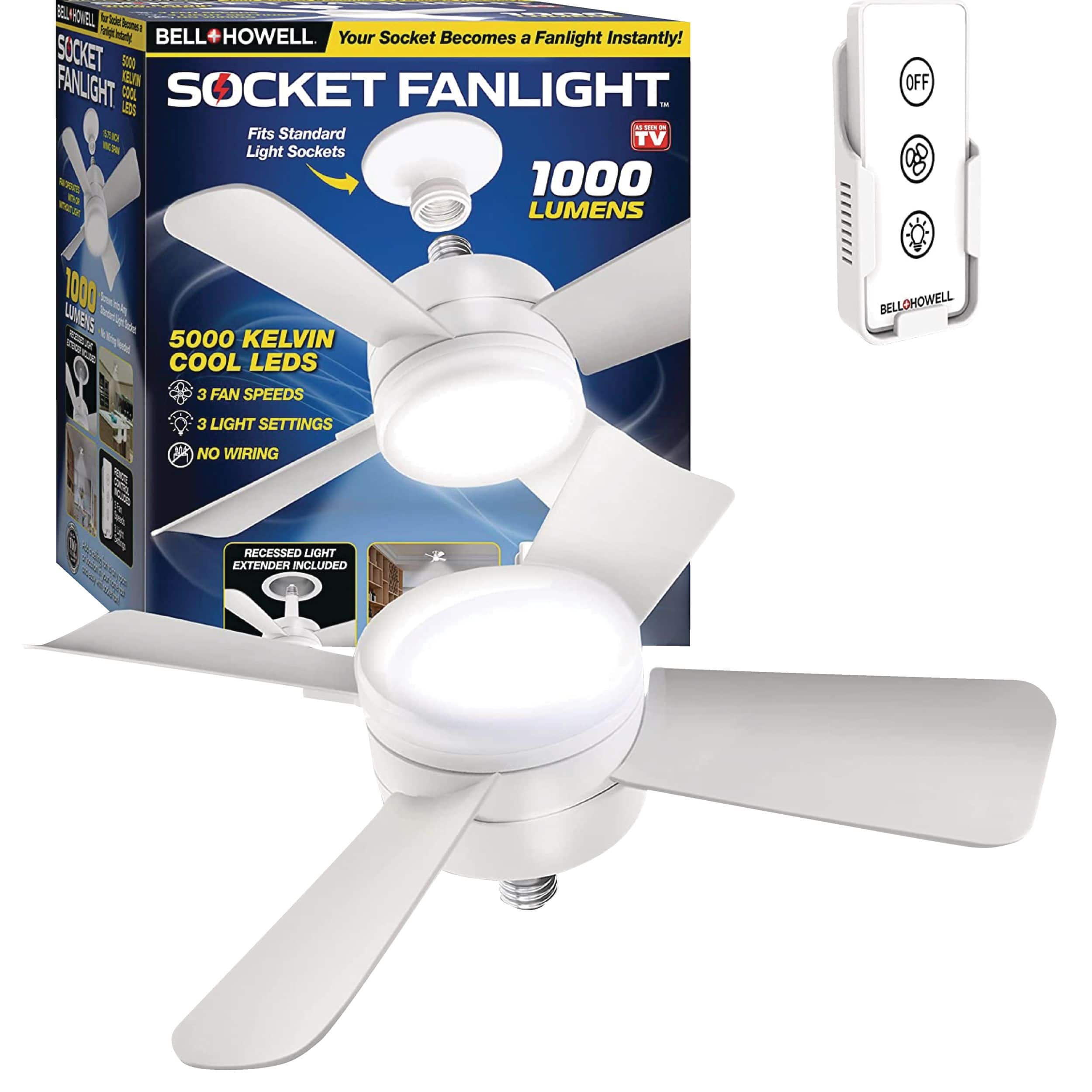 As Seen On TV Bell & Howell Socket Fan & LED Light with Remote