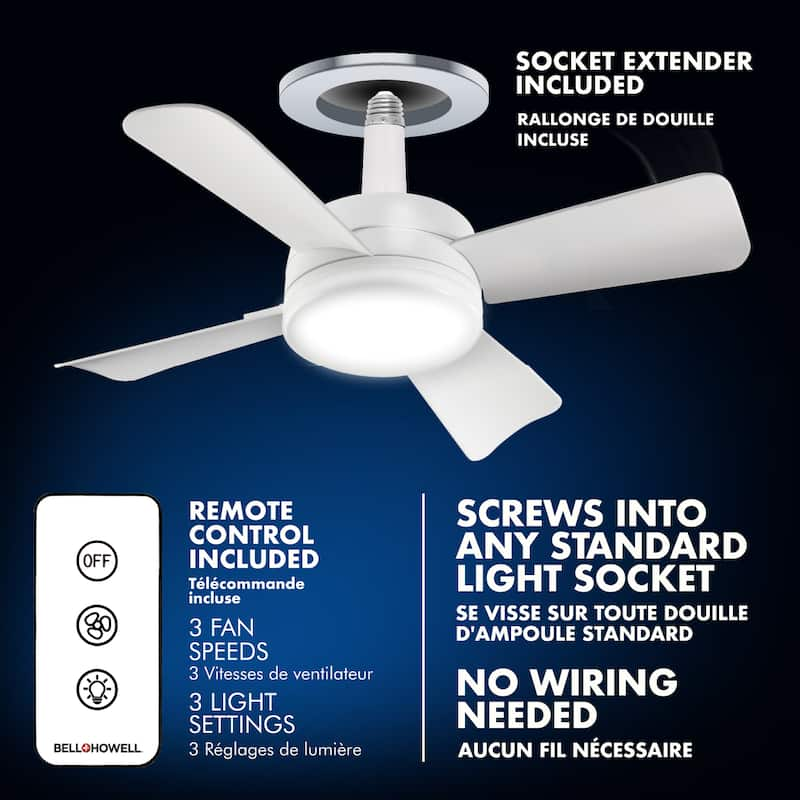 As Seen On TV Bell & Howell Socket Fan & LED Light with Remote