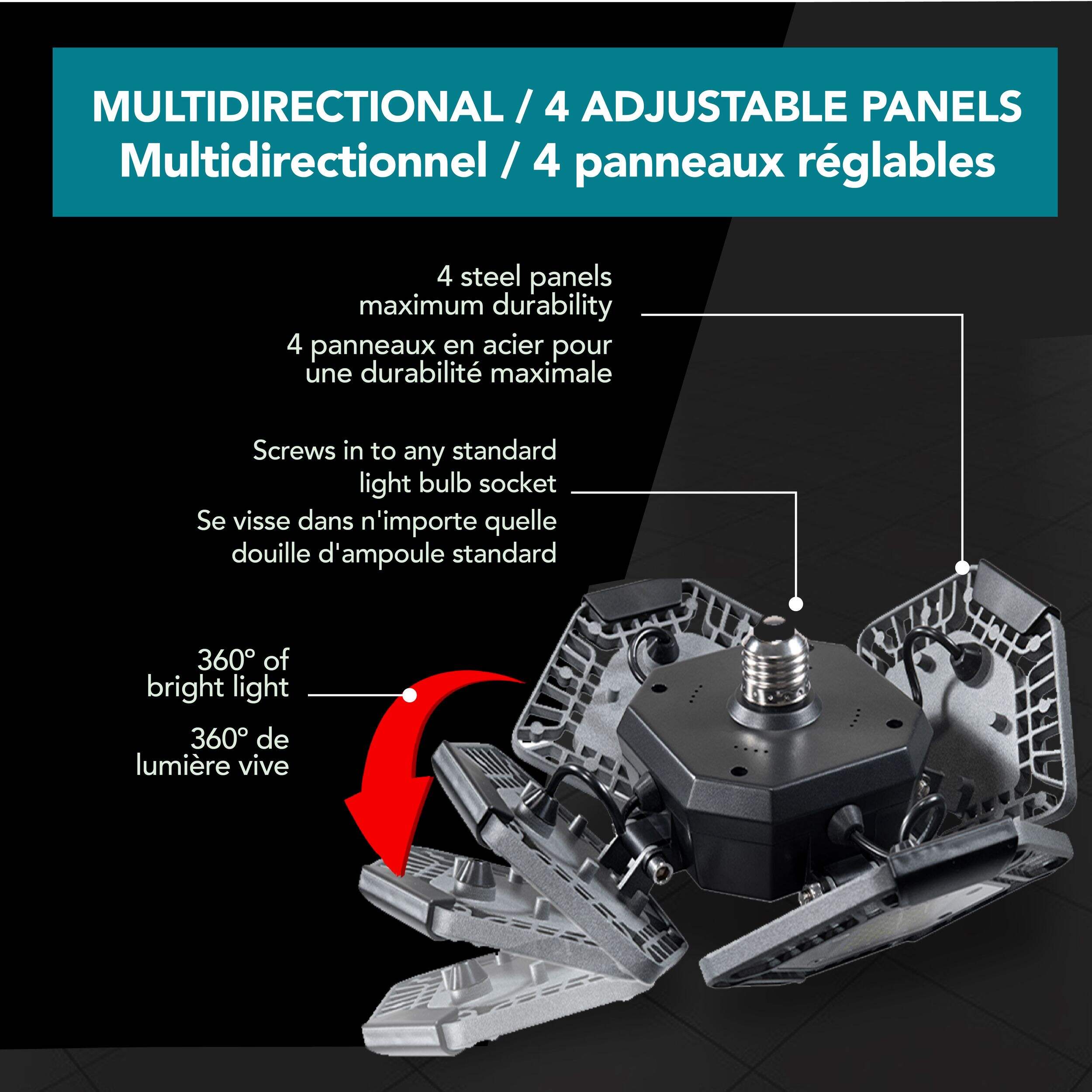 Lampe à DEL multidirectionnelle Bell and Howell QuadBurst, comme à la télé Overhead_Plunge
