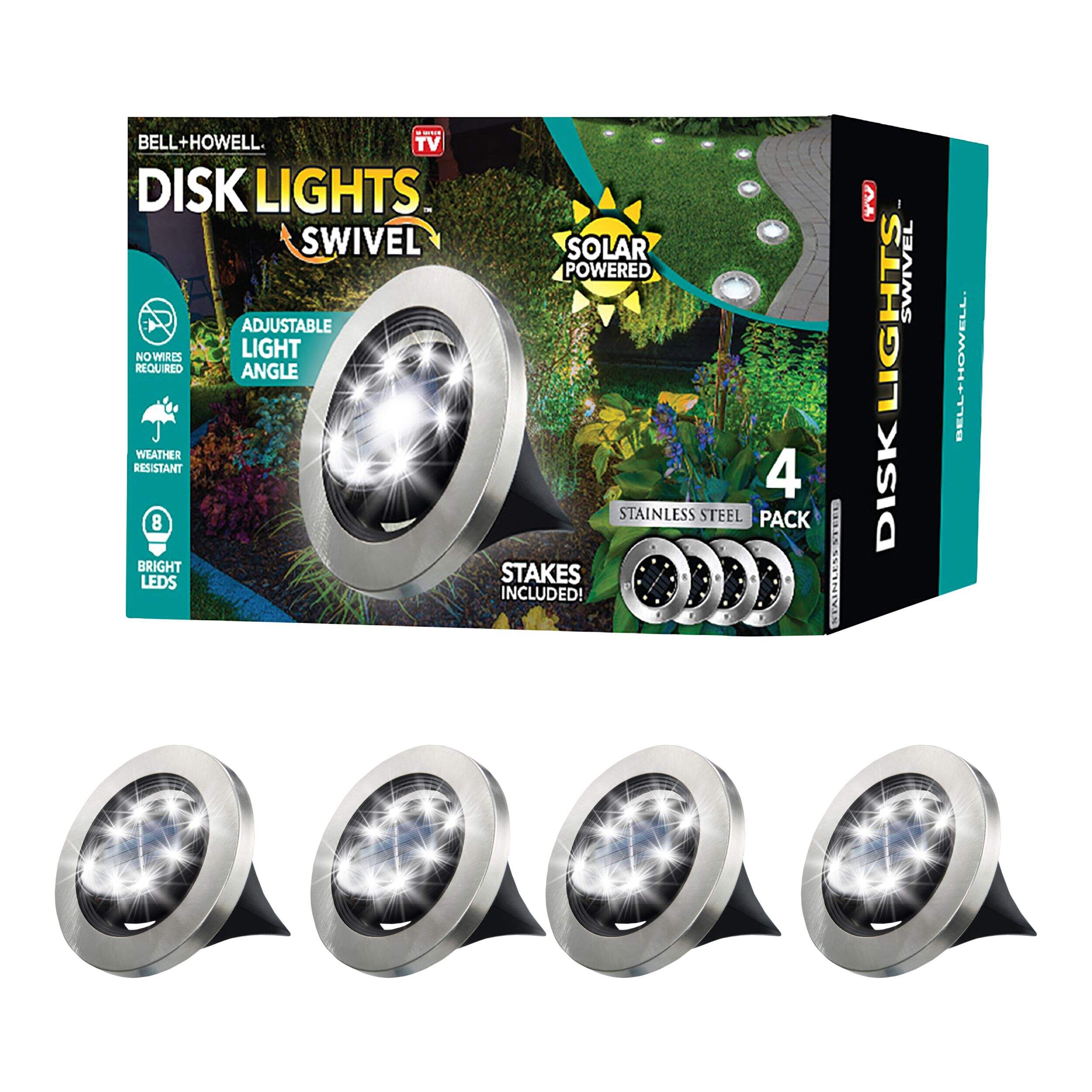 As Seen On TV Bell & Howell Solar Swivel Disk Lights Front_Angled_Left