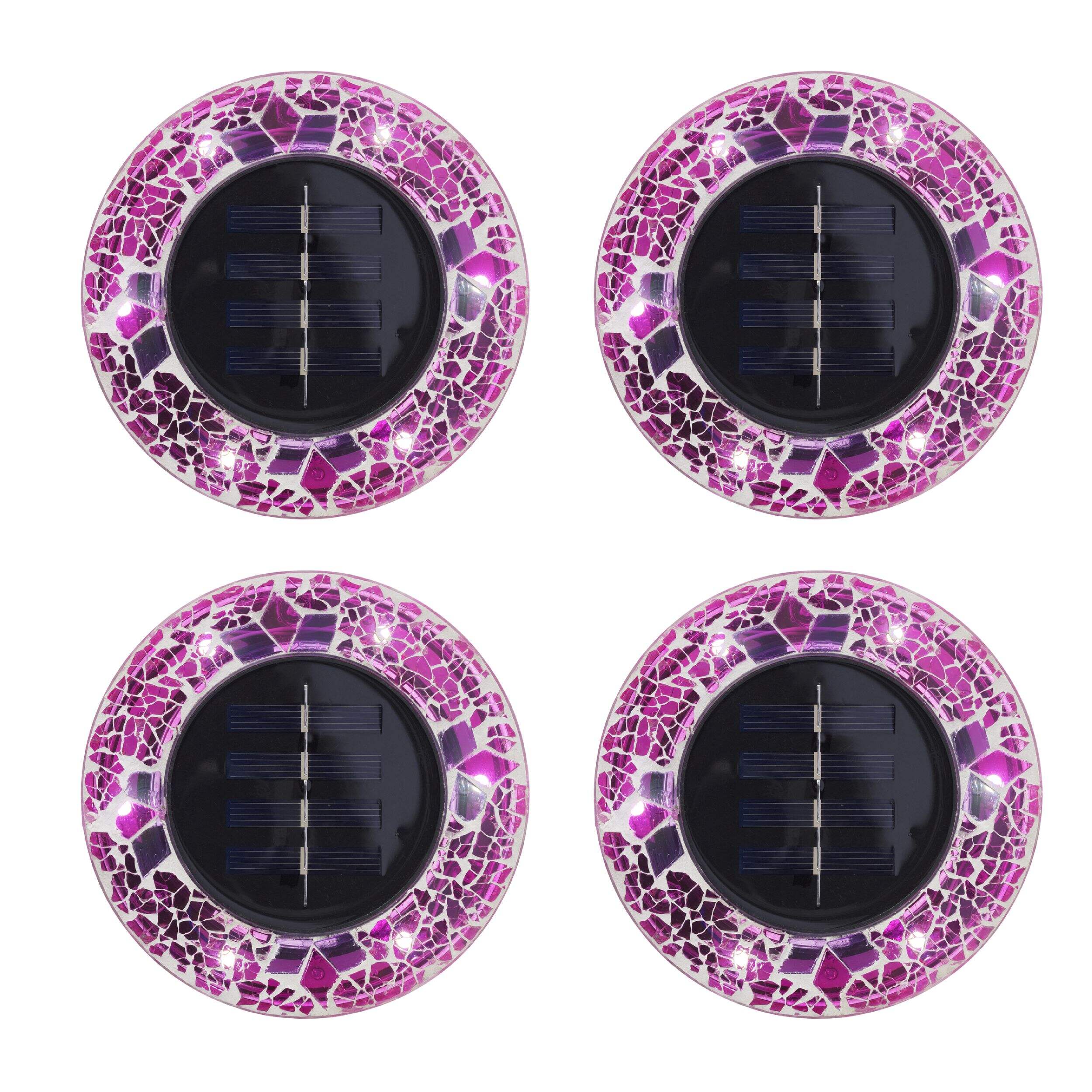 As Seen On TV Solar Powered Outdoor Mosaic Disk Lights, Pink Overhead_Flat