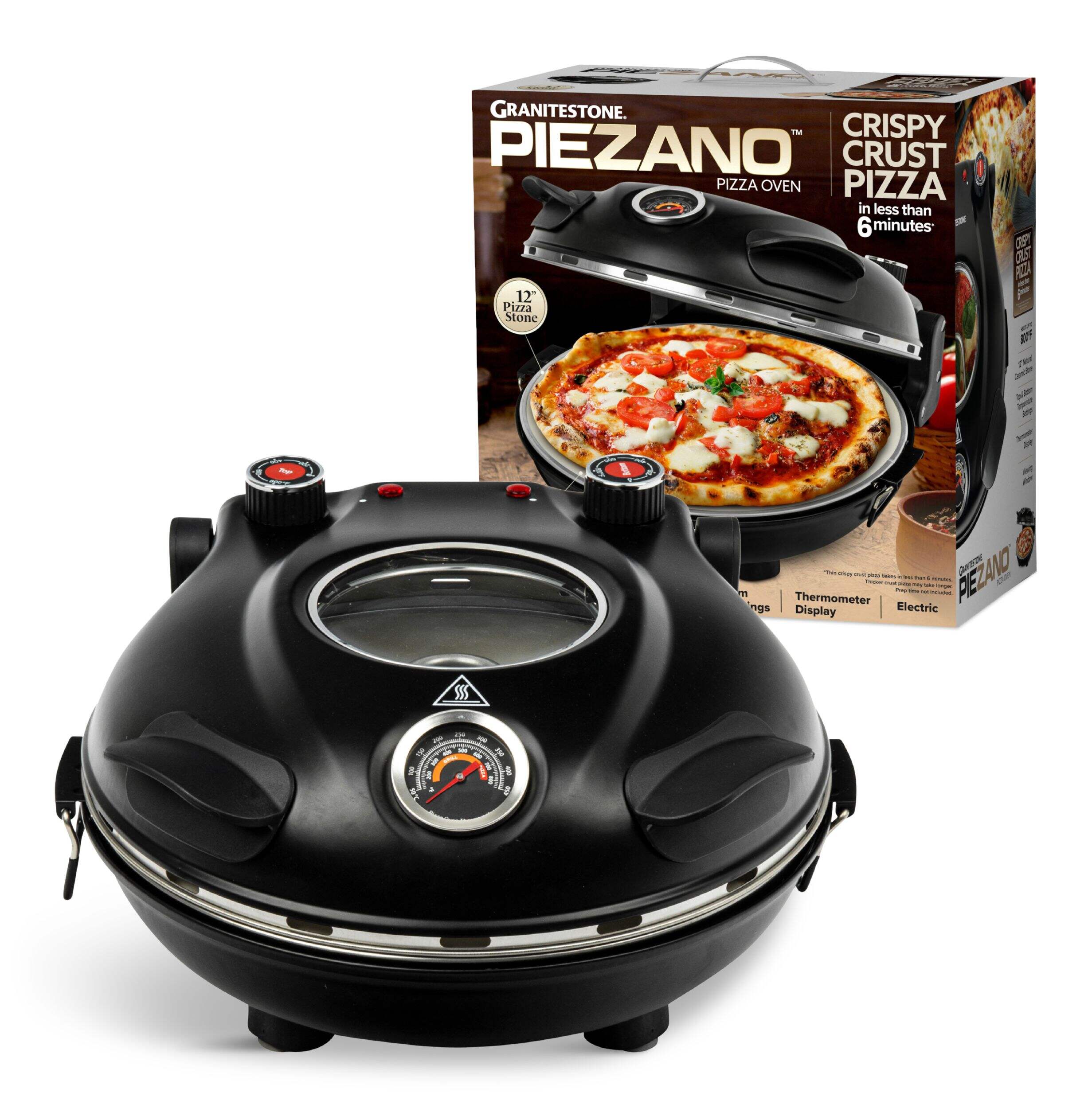 As Seen On TV Granitestone Piezano Electric Pizza Oven, 12-in, Black Composite_or_Mixed