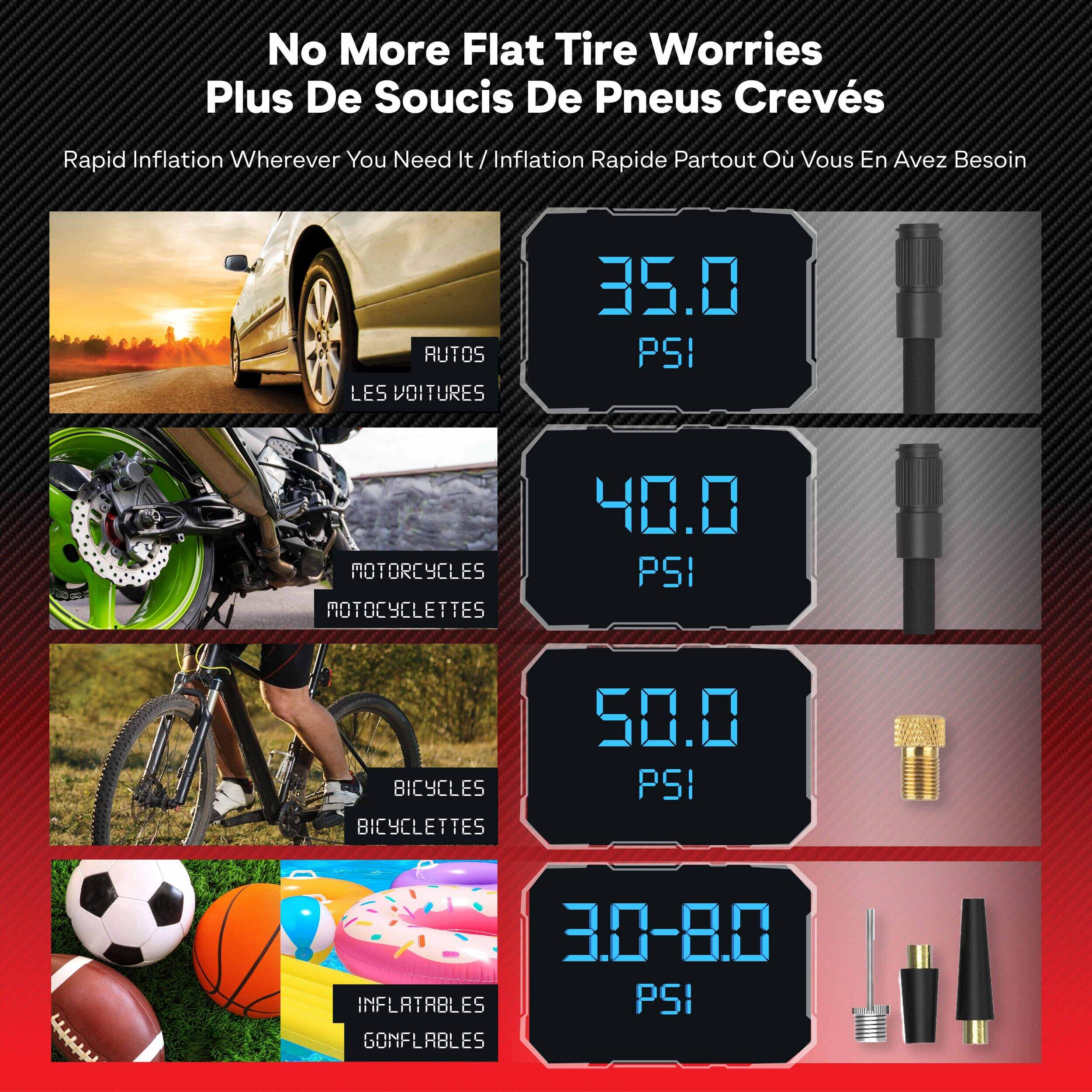 Gonfleur de pneus sans fil rechargeable portatif Bullseye 7,4 V, comme à la télé, noir Composite_or_Mixed