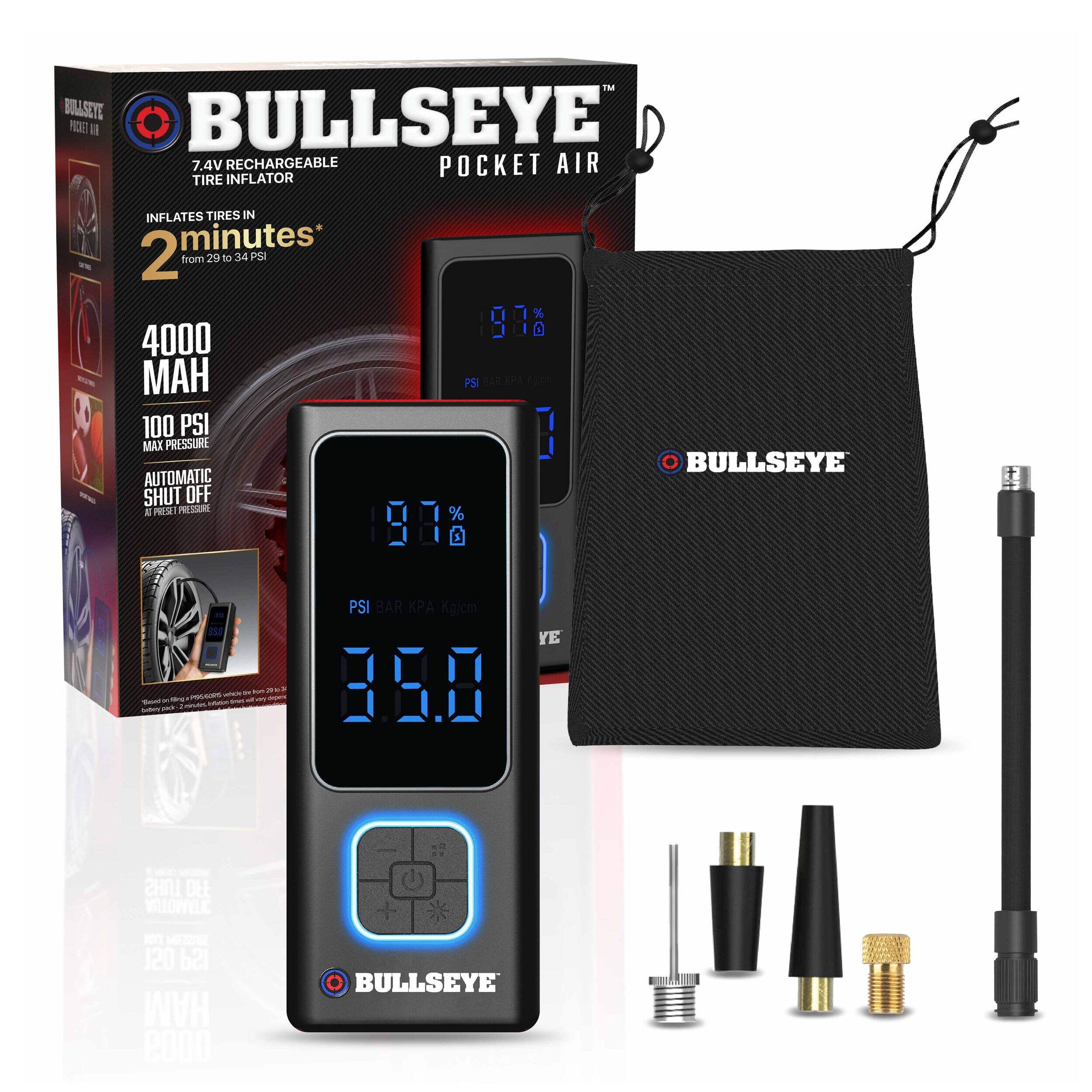 As Seen On TV Bullseye Pocket Air 7.4V Digital Portable Rechargeable Tire Inflator, Black Composite_or_Mixed