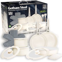 OB Gotham Steel Pots & Pan Set with Removable Handles, Cream, 18-pc Composite_or_Mixed