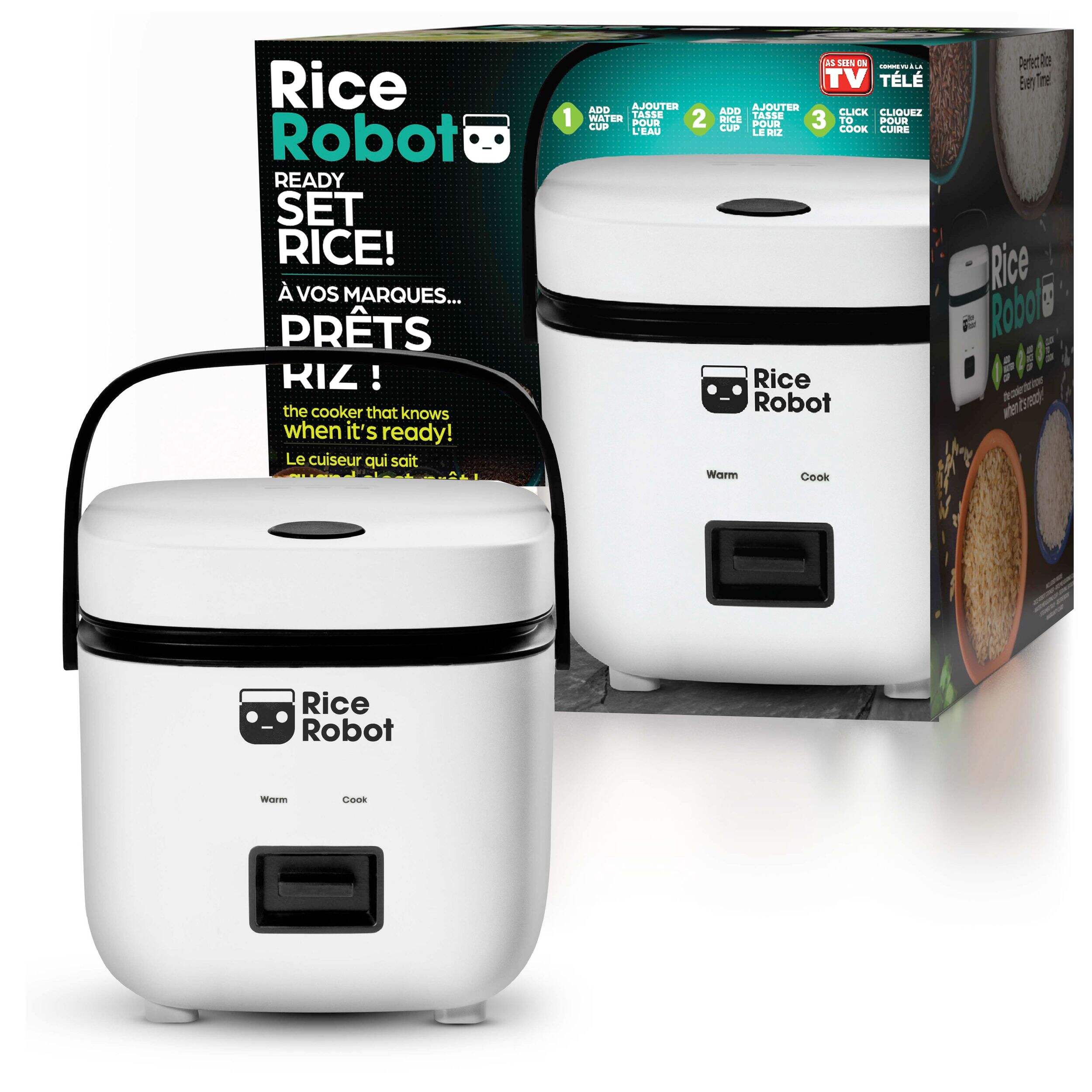 As Seen On TV Ceramic Nonstick Rice Robot, White, 1-qt Composite_or_Mixed